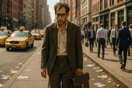 AI Prompt – Tired Man Walking Alone in Modern City Street