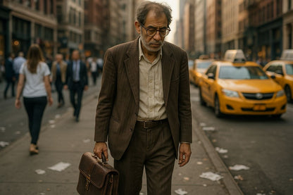 AI Prompt – Tired Man Walking Alone in Modern City Street
