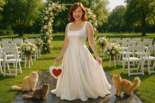 AI Prompt – Bride Outdoors with Cats and Heart Symbol