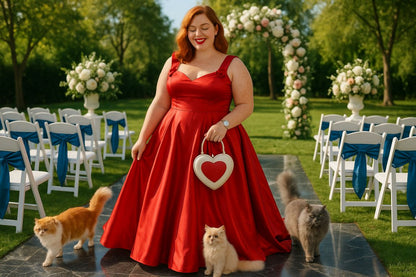 AI Prompt – Bride Outdoors with Cats and Heart Symbol