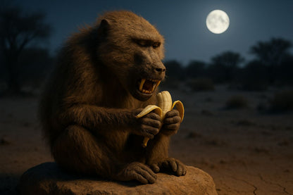 AI Prompt | Funny Baboon Eating Banana in Desert