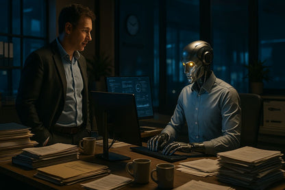 AI Prompt – Robot Office Worker Debating with Human