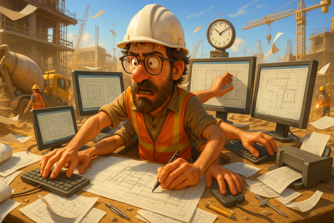 AI Prompt – Overworked Cartoon Site Engineer with Six Arms