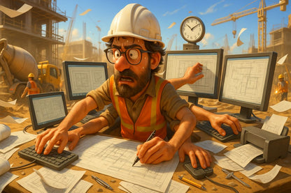 AI Prompt – Overworked Cartoon Site Engineer with Six Arms