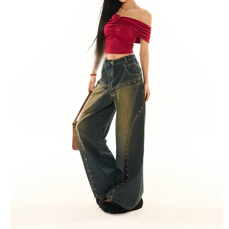 Vintage Blue Low Waist Jeans for Women
