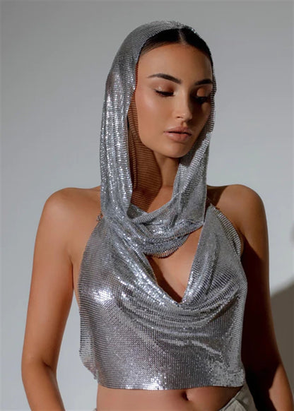 Back Slit Metal Sequins Top Scarf Two-piece Set ((DHL Fast Shipping))