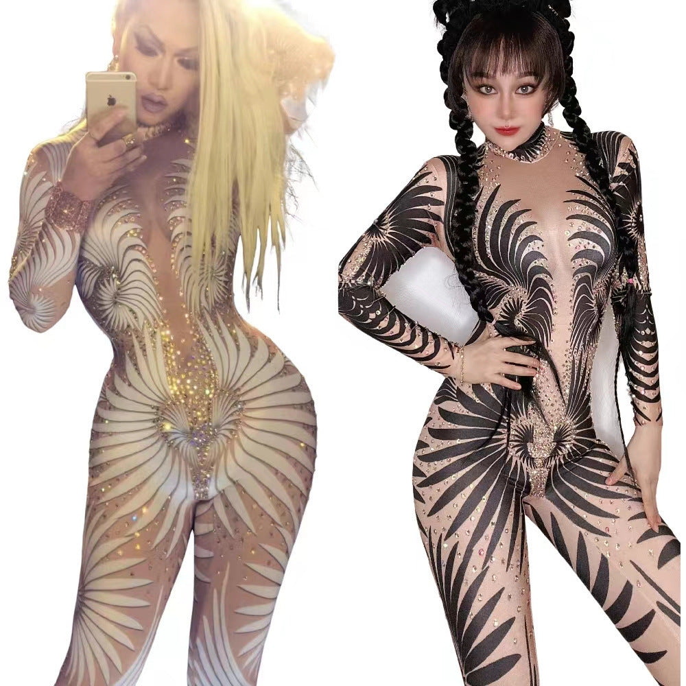 Sexy Rhinestones Jumpsuit Stage Costume ((DHL Fast Shipping))