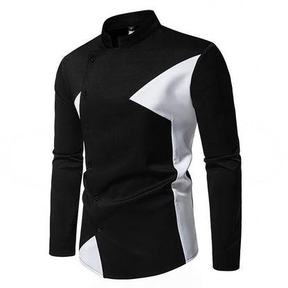 Men's Color Collision Design Casual Fashion Long Sleeve Shirt