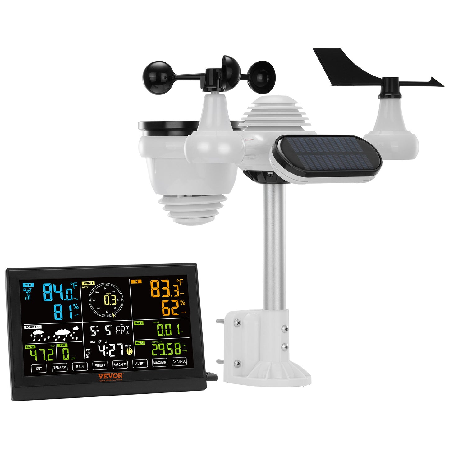 VEVOR 7-in-1 Wireless Weather Station with Large Color Display