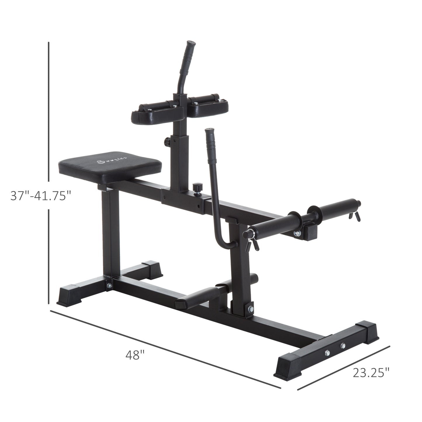 Black weight bench with adjustable components.