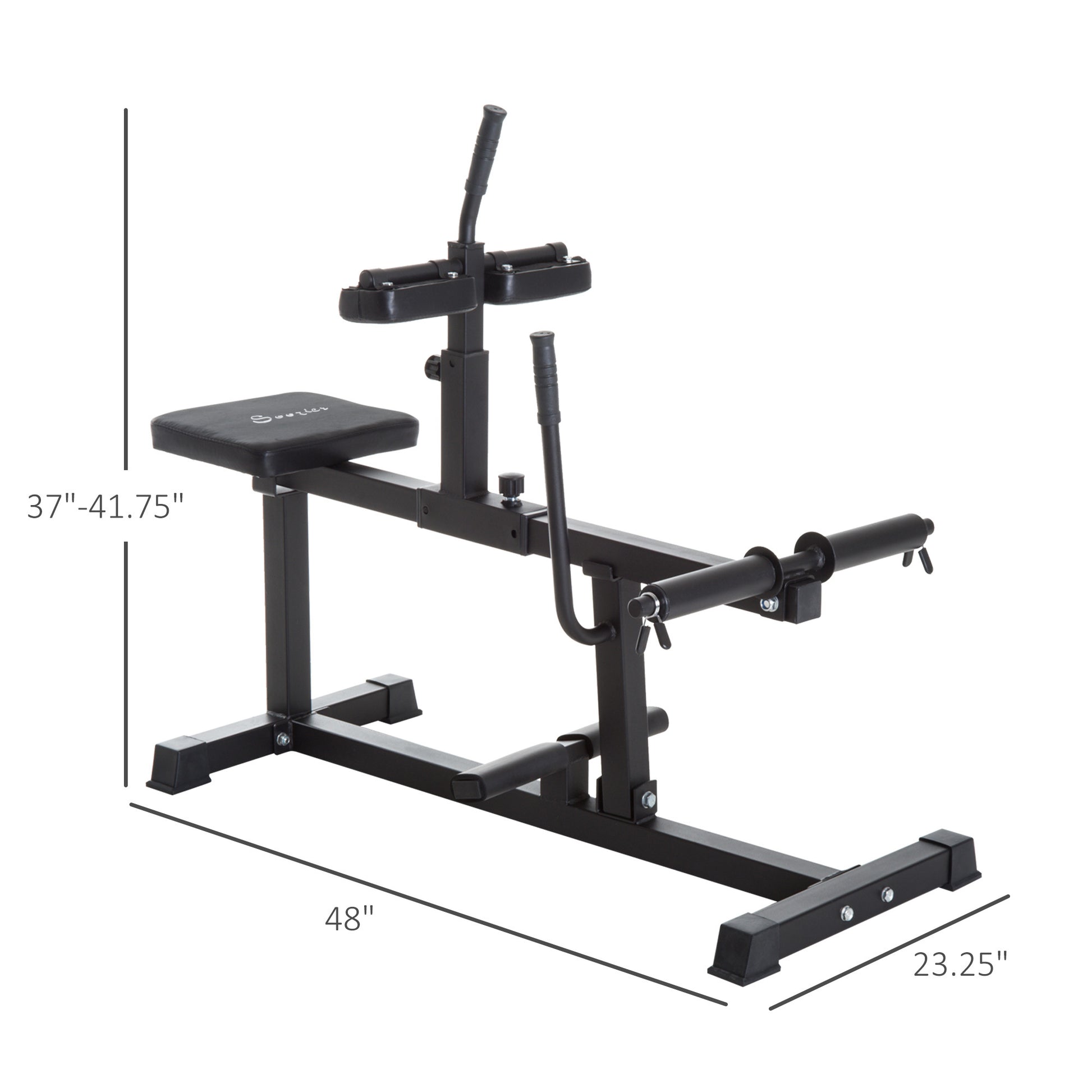 Black weight bench with adjustable components.