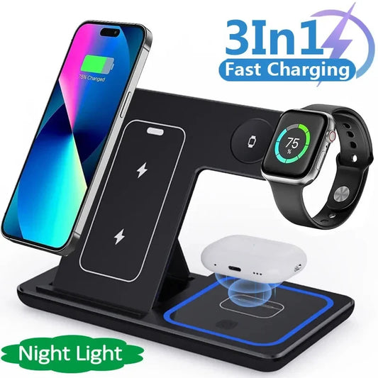 15W 3-in-1 Foldable Fast Wireless Charging Station – For iPhone, iWatch, AirPods