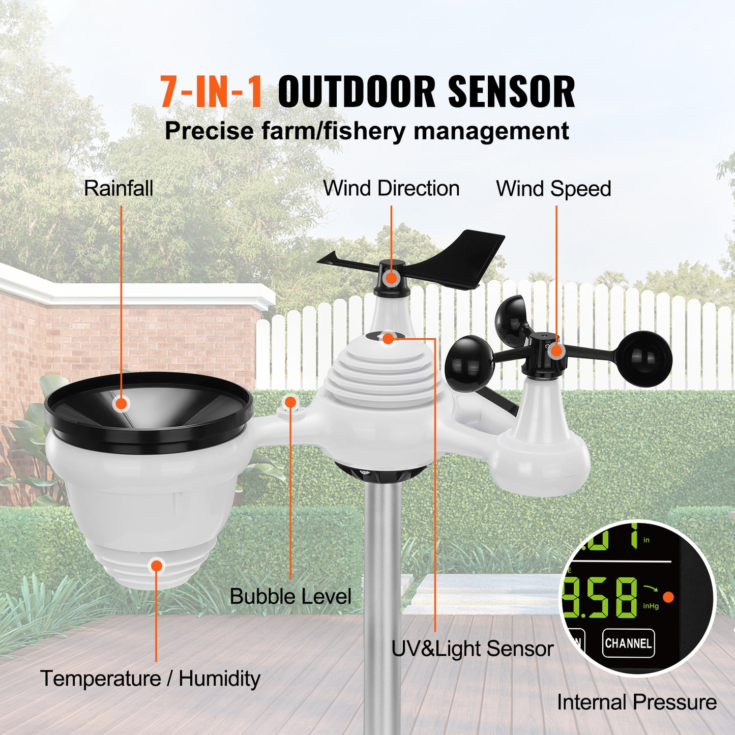 VEVOR 7-in-1 Wireless Weather Station with Large Color Display