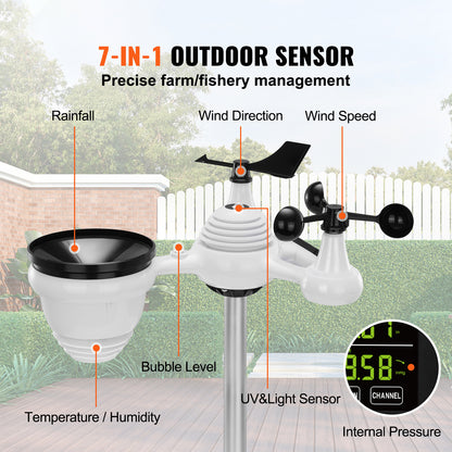 VEVOR 7-in-1 Wireless Weather Station with Large Color Display
