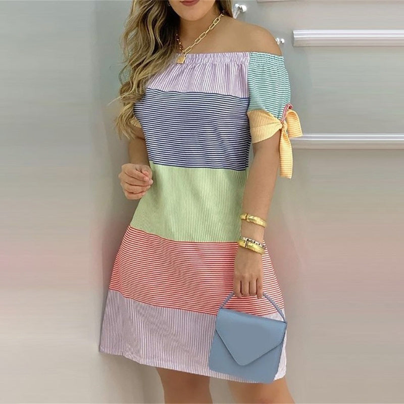 Women’s Off-Shoulder Slim Dress – Knot Detail Elegant Summer Evening Wear